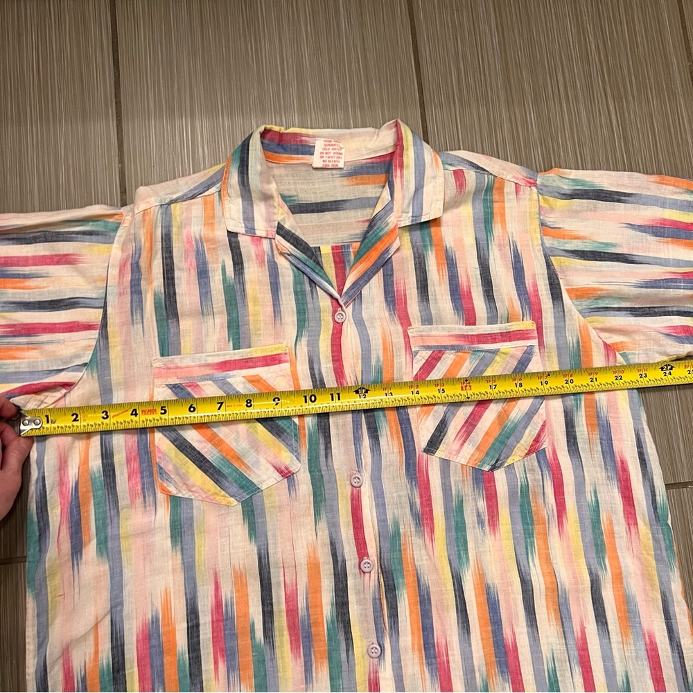 Vintage 1970s Collared Cotton Shirt button down large lightweight summer pattern - Picture 6 of 14